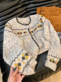 Purpdrank  Sweater Women's Autumn Winter Knitted Cardigan Embroidered Top Lazy Soft Sticky Coat Grey Sweaters Outerwear Jumpers Short Top