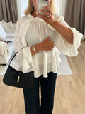Purpdrank  Elegant Long Puff Sleeve Female O Neck Blouses Fashion Chiffon Ruffled Shirts For Women 2025 Spring New Chic Lady Tops Beachwear