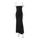 Purpdrank  Elegant Color Match Off Shoulder Long Dress for Women Sexy Sleeveless Slim Waist High Slit Evening Party Club Maxi Dress