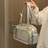 Purpdrank  Anime Two-Dimension Japanese Uniform Bag Casual Large Capaci oulder Bag Tote Bag Comfortable Polyester Zipper Closure Soft PU