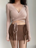Purpdrank  Summer Y2K Style Cool Girl Asymmetrical Pleated Mini Skirts With Shorts Underwear Lining Front Bow Double Zipper Skirts