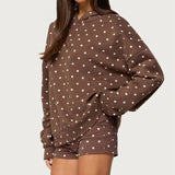 Purpdrank  Women 2 Piece Outfits Polka Dot Sweatsuits Shorts Sets Fall Long Sleeve Oversized Hoodie Tops Girl Casual Lounge Matching Suit