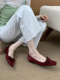 Purpdrank  Luxury Satin Bowknot Ballet Flats Women Summer Comfort Square Toe Shallow Dress Pumps Fashion Brand Designer High Heels Sandals