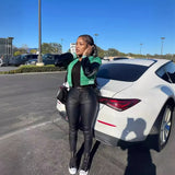 Purpdrank  Black EuropeAn-American Style New High-waisted Elastic Sexy Slim Leather Pants