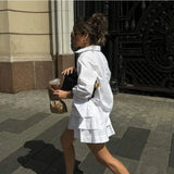 Purpdrank  Elegant Chic Office Lady Loose Pocket Shirt Top Cake Layered Ball Skirt Set Summer Outfits New Women Skirt Two Piece Set