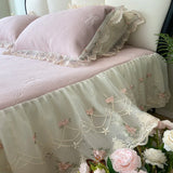 Purpdrank  Princess Bed Skirt Sheet Summer Cool Bed Skirt Mattress Lace Bedsheet Not Stuffy Double King Bedspread With 2 Pillowcases