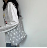 Purpdrank  Korean Style Crossbody Star Bag with Casual Drawstring Adjustable Pleats Single Shoulder Commuting Sail Bags for Women