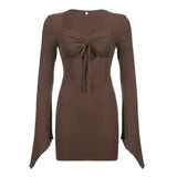 Purpdrank  Y2k Aesthetic Sexy Square Collar Dresses Streetwear Women Drawstring Pleated Grunge Dress Harajuku SFlare Sleeve Mini Vestidos