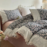 Purpdrank  Korean Princess Style Pastoral Floral Lace 100% Cotton Single Queen King Bedding Set Duvet Cover Flat/Fitted Sheet Pillowcases