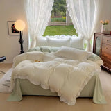 Purpdrank  INS Princess Bedding Set - 4PC Ruffled Trim Quilt Cover (Girls' Duvet Set, Queen/King Size Home Decor)