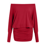 Purpdrank  Fashion Off Shoulder Sheer Mini Dress For Women Hot Sexy Long Sleeve Pleated Party Dresses Bodycon Solid Color Short Dress