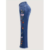 Purpdrank  Plus Size New 2025 Women's plus Size Micro Flare Jeans Elastic Embroidered Denim Pants Washed Effect Comfortable Fit Trousers