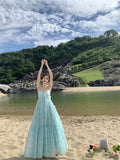 Purpdrank  Sexy V-neck Backless Strap Long Fairy Skirt Pure Desire Style U-neck Polyester Spring Summer Vacation Beach Holiday Dress