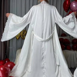 Purpdrank  New Satin Pajamas Women's Lace Light Luxury Long-sleeved Cool Nightgown Bathrobe Home Wear Women's