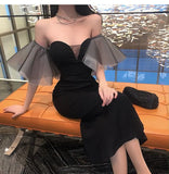 Purpdrank  Celebrity Mesh Spliced Tight Sexy Strapless Long Dress Women High-waisted Slim Wrap Hip Backless Dress Summer Luxury Banquet