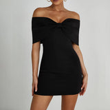 Purpdrank  Women Big Bow Strapless Mini Dress Sexy Slash Neck  Bodycon Dresses Chic Backless Party Club Dresses Robe Femme