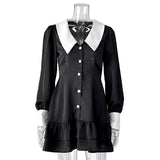 Purpdrank  Romantic Sweet College Style Fashion Color Matching Lapel Retro Button Polka Dot A Word Dress Women's Clothing Niche Temperament