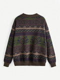 Purpdrank  Autumn and Winter New Retro Round Neck Simple School Geometric Pattern Knitted Sweater Off Shoulder