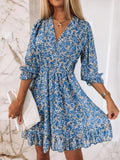 Purpdrank  Dresses Women V Neck Low Cut Boho Print Dress Ruffled Half Sleeve Dresses Summer New Fashion Chic Elegant Dress