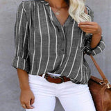 Purpdrank  Simple Blouse Women V Neck Striped Shirts Long Sleeve Vintage Fashion Top Spring Summer New Casual Female Blouse