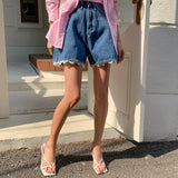 Purpdrank  Spring Summer Lace Patchwork Women's Denim Short Pants 2025 New High Waist Blue Casual Jeans Wide Leg Shorts for Women