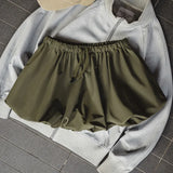 Purpdrank  Maden Casual Women's Green Bubble Hem Mini Skirt Summer Drawstring Waist Lantern A-Line Skirt Versatile Floral Petal Short Skirt