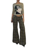 Purpdrank  Women's American Retro Plaid Pants Casual Fashion Wide-Leg Loose Fit Flared Trousers Suitable for Street Lounge Daily Wear