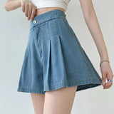 Purpdrank  Chic High Waist Denim Shorts Women Korean Casual Elastic High Waist Shorts Female Summer A Line Wide Leg Pleated Shorts Y2k