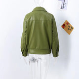 Purpdrank  Fashion Green Leather PU Jacket Women Loose Laple Zipper Long Sleeve Single Breasted Pocket Coat 2025 Autumn New Lady Streetwear