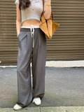 Purpdrank  Vintage Striped Women's Wide Leg Pants 2025 New High Waist Lace Up Patchwork Casual Loose Trousers for Womens