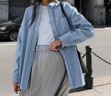 Purpdrank  Pure Cotton Versatile High-end Blue Jacket 2025 Autumn and Winter New Item Niche Simple Long Sleeved Top