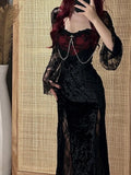Purpdrank Elegant Vintage Lace Patchwork Dress for Women Y2k Sexy Slim Waist Bodycon Dresses 2025 Summer New Long Sleeve Vestidos