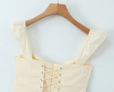 Purpdrank  Sexy Beigeyellow Corset Style Sleeveless Slow Chest Tank Dress Women Lacing up Bandage Back Swing Sleeveless Dresses Robe