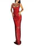 Purpdrank  Sequin Strap Slip Dress Red Sparkling Backless Halter Slim Fit French Luxury Socialite Evening Robes Slimming Women Long Dresses