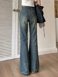 Purpdrank  Women's Casual Retro Blue Micro Flared Jeans Spring and Autumn New American Yk2 Fashion Women High Waisted Loose Flared Jeans