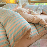 Purpdrank  High Quality Striped Printed Pure Cotton Bedding Sets Skin Friendly Breathable Soft Quilt Kit Non Color Fading Bed Set