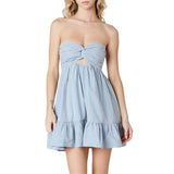 Purpdrank  Strapless Mini Dress y2k Women Solid Color Off Shoulder Sleeveless Ruffle Hem Dress with Pockets Evening Party Dresses