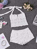 Purpdrank  New Summer Chic White Crop Top Set Sexy Halter Neck Sleeveless Backless Slim Camis and Shorts Women 2 Piece Matching Set