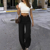 Purpdrank  High Waist Wide Leg Pants Slimming Suit Drape Comfortable Casual Trousers Polyester Fiber High Waist Long Pants Comfortable