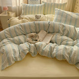 Purpdrank  Striped Bedding Set INS Nordic Girls Soft 100% Cotton Bed Sheet Queen King Size Duvet Set Comforter Set Pillowcase Bed Linens