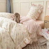 Purpdrank  3/4Pcs Flower Prints 100% Cotton Korean Princess Style Bedding Set Single Queen Duvet Cover Bed Sheet/Fitted Sheet Pillowcase