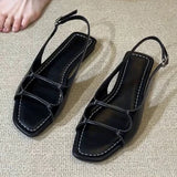 Purpdrank  Retro Square Toe Buckle Flat Sandals Women Fashion Sewing Slingback Brand Designer Shoes Summer Non-slip Roman Style Beach Shoes
