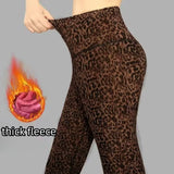 Purpdrank Plus Size Women's Clothing Basic Tight Leggings Retro Leopard Pencil Pants Casual New Outerwear Winter Warm Fleece Women's Pants