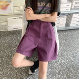 Purpdrank  Korean  Cotton Casual Shorts Women Casuial  Wide Leg Straight Short Pans Women Summer All Match Streetwear Bottoms New
