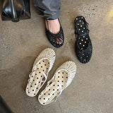 Purpdrank   New Fashion Style Low Heels Bottom Sandals Breathable Woven Toe Cover Holiday Vacation Retro Roman Shoes Women Ankle Strap