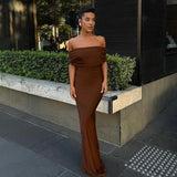 Ruched Elegant Off Shoulder Maxi Dress Club Party Outfits Women Back Split Sexy Backless Bodycon Dresses Vestido