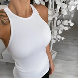 Purpdrank  European American Style Women's Slimming Tops Sexy Solid Color Sports Vest Lady Commuting Knitted Tight-fitting Sleeveless Tees
