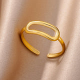 Purpdrank - Stainless Steel Rings for Women Jewelry Accessories Simple Vintage Gold Color Electroplated Adjustable Double Layer Wide Ring