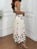 Purpdrank  Elegant Sleeveless Big Hem Vacation Dress Summer New Women High Waist Party Dresses French Style Halter Hollow Out Printed Dress