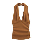 Purpdrank  Women Gathered Halterneck Top Spring Sexy Backless Elastic Women's Camisole Sleeveless Female Folds Tops
